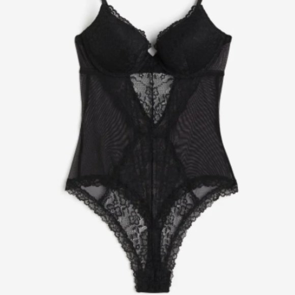 Black Lace Push-Up Thong Bodysuit H&M women's size 34A - Picture 6 of 10